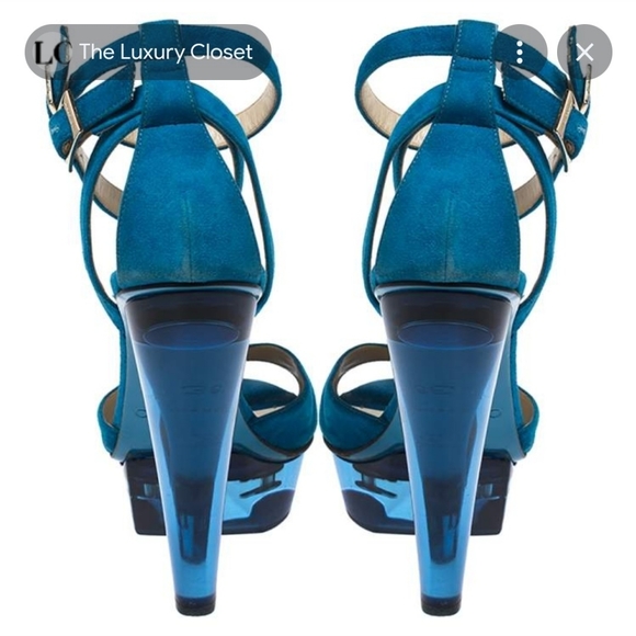 Jimmy Choo Blue Suede Niagara Sue Platform Heels - Picture 3 of 15